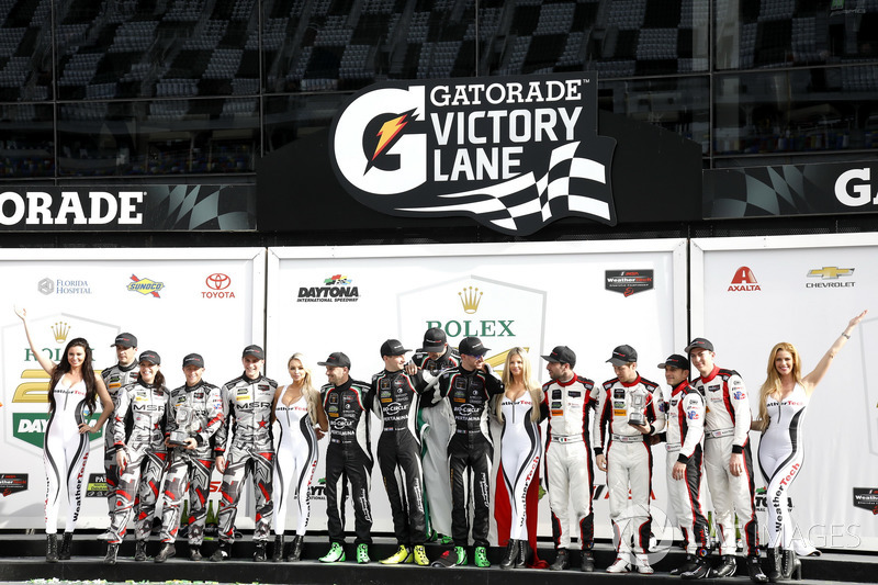 Podium GTD: Winners #11 GRT Grasser Racing Team Lamborghini Huracan GT3: Rolf Ineichen, Mirko Bortolotti, Franck Perera, Rik Breukers, second place #86 Michael Shank Racing Acura NSX: Katherine Legge, Alvaro Parente, Trent Hindman, A.J. Allmendinger, third
