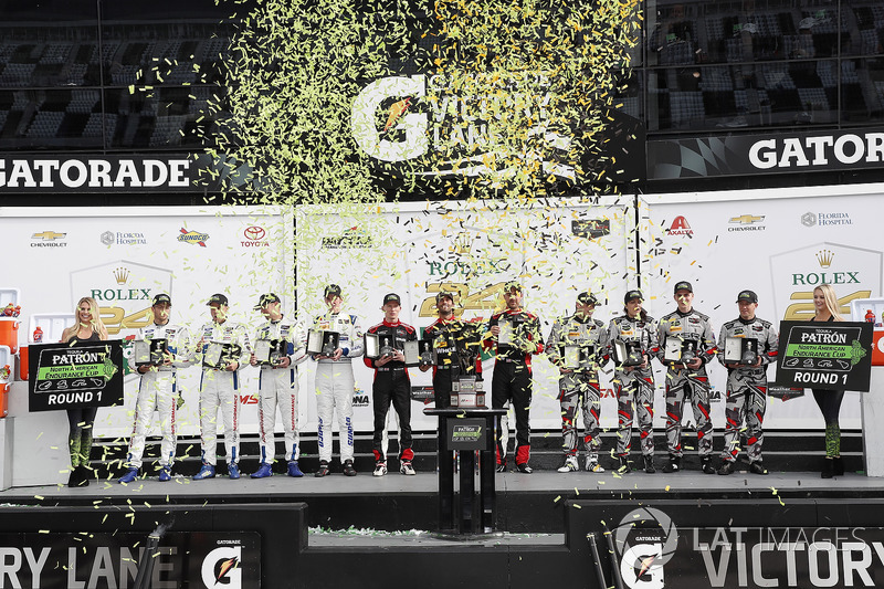 Tequila Patron North American Endurance Cup presentation, #66 Chip Ganassi Racing Ford GT, GTLM: Dirk Müller, Joey Hand, Sébastien Bourdais, #31 Action Express Racing Cadillac DPi, P: Eric Curran, Mike Conway, Stuart Middleton, Felipe Nasr, #86 Michael Sha
