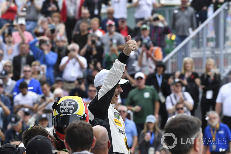 #5 Action Express Racing Cadillac DPi, P: Joao Barbosa celebrates in Victory Lane