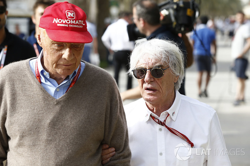 Niki Lauda, Mercedes AMG F1 Non-Executive Chairman, Bernie Ecclestone