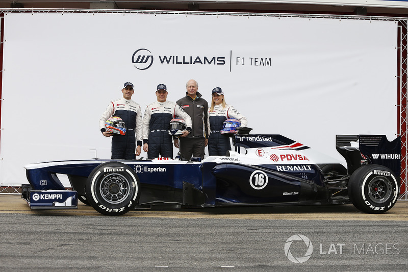 Valtteri Bottas, Pastor Maldonado, Susie Wolff, Development Driver, Williams F1, pose with the new Williams FW35