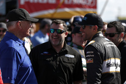 Tony Stewart, Aric Almirola, Stewart-Haas Racing with Biagi-Denbeste Racing Ford Mustang, Joe Gibbs, Team owner Joe Gibbs Racing