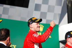 Sebastian Vettel, Ferrari, celebrates victory on the podium