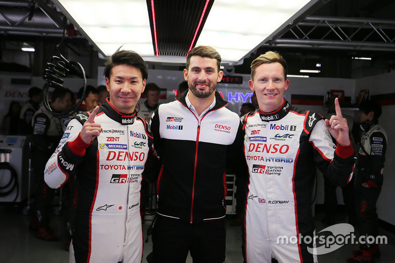 Pole sitters Mike Conway, Kamui Kobayashi, Jose Maria Lopez, Toyota Gazoo Racing