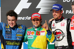 Podyum: 2. Fernando Alonso, Renault F1 Team, Yarış galibi Felipe Massa, Ferrari, 3. Jenson Button, Honda Racing F1 Team