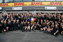 Third place Romain Grosjean, Lotus F1 celebrates with his team