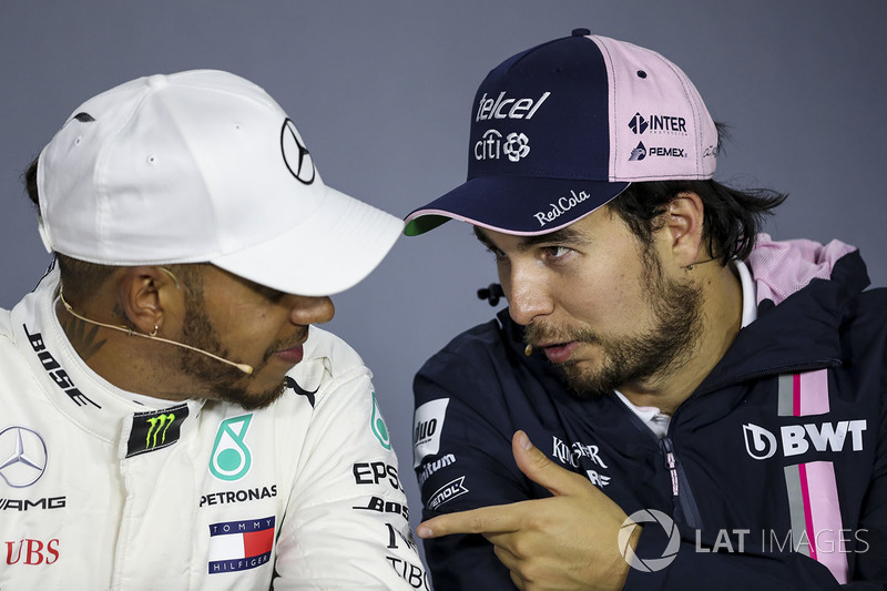 Lewis Hamilton, Mercedes-AMG F1 and Sergio Perez, Force India in the Press Conference