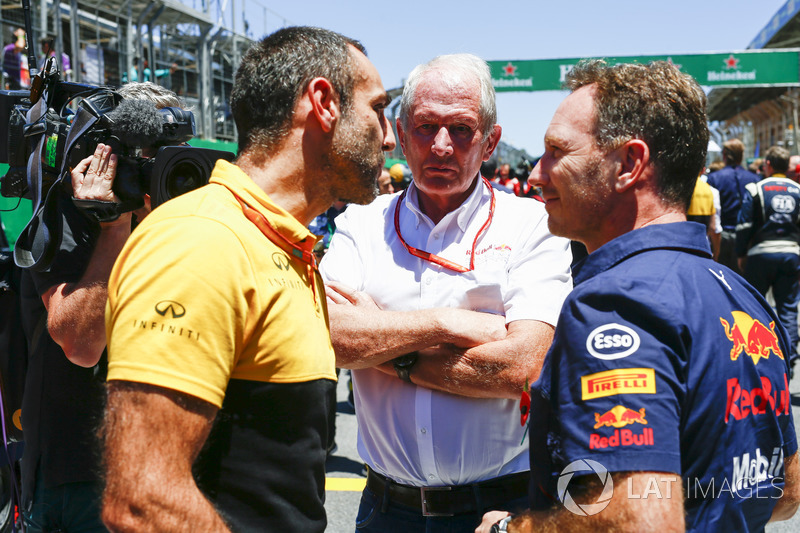 Cyril Abiteboul, Managing Director, Renault Sport F1 Team, Helmut Markko, Consultant, Red Bull Racing, Christian Horner, Team Principal, Red Bull Racing