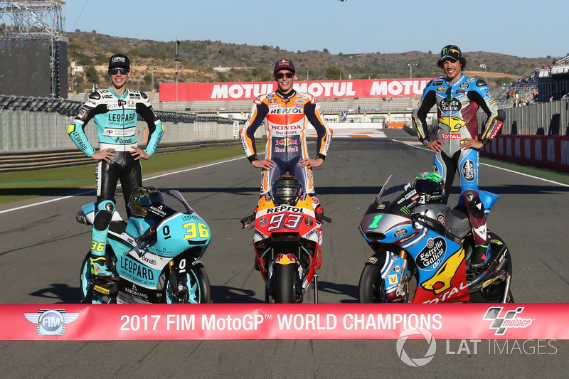 Moto3 Champion Joan Mir, Leopard Racing MotoGP Champion Marc Marquez, Repsol Honda Team, Moto2 Champion, Franco Morbidelli, Marc VDS
