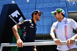 Daniel Ricciardo, Red Bull Racing and Sergio Perez, Sahara Force India on the drivers parade