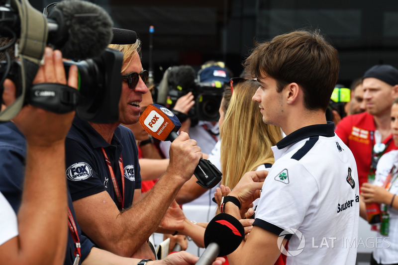 Charles Leclerc, Sauber talks with the media