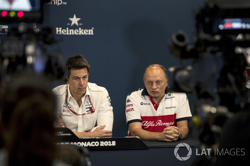 Toto Wolff, Mercedes AMG F1 Director of Motorsport and Frederic Vasseur, Sauber, Team Principal in the Press Conference