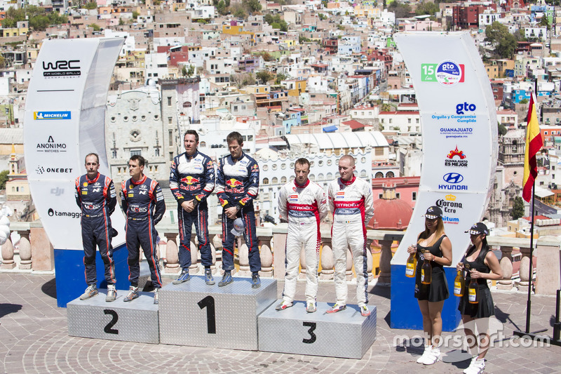 Podio: i vincitori Sébastien Ogier, Julien Ingrassia, M-Sport Ford WRT Ford Fiesta WRC, al secondo posto Dani Sordo, Carlos Del Barrio, Hyundai Motorsport Hyundai i20 Coupe WRC, al terzo posto Kris Meeke, Paul Nagle, Citroën World Rally Team Citroën C3 WRC