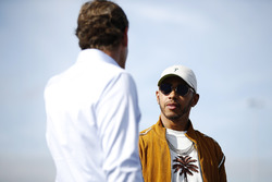 Lewis Hamilton, Mercedes AMG F1, opens the kart track