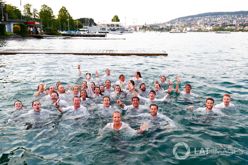 ABB Formula E Team jump into Lake Zurich.ABB Formula E Team jump into Lake Zurich