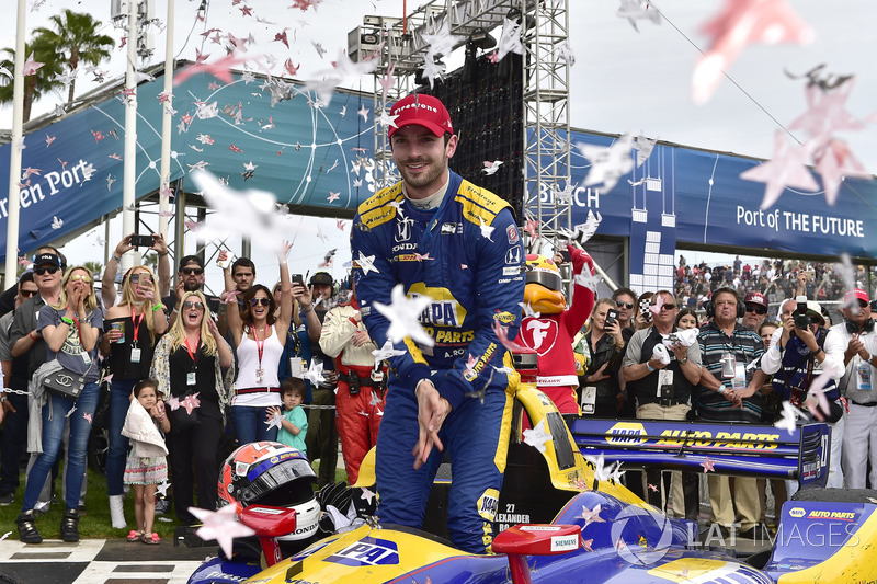 Alexander Rossi, Andretti Autosport Honda fête sa victoire sur la Victory Lane