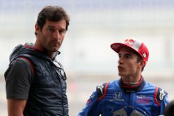 Marc Marquez, tests the Toro Rosso F1 car with Mark Webber watching