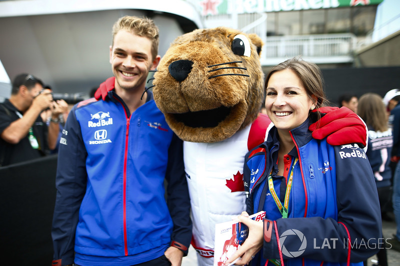 Toro Rosso personnel meet a mascot