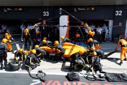 Fernando Alonso, McLaren MCL33, makes a pit stop