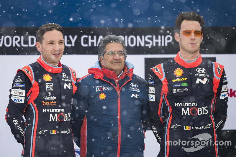 Winners Thierry Neuville, Nicolas Gilsoul, Hyundai i20 WRC, Hyundai Motorsport, Michel Nandan