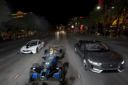 Sam Bird, DS Virgin Racing, leads Mitch Evans, Jaguar Racing in a I-Pace SUV concept car. Antonio Fe