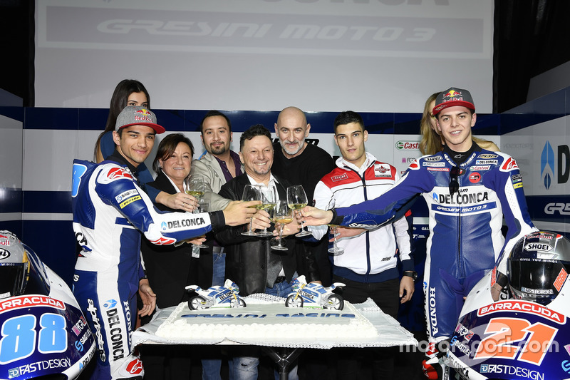 Jorge Martín, Gresini Racing Team y Fabio Di Giannantonio, Gresini Racing Team con Fausto Gresini, Team Manager y Jorge Navarro, Federal Oil Gresini Moto2