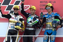 Podium : le vainqueur Johann Zarco, Ajo Motorsport, le deuxième, Thomas Lüthi, Interwetten, le troisième, Franco Morbidelli, Marc VDS