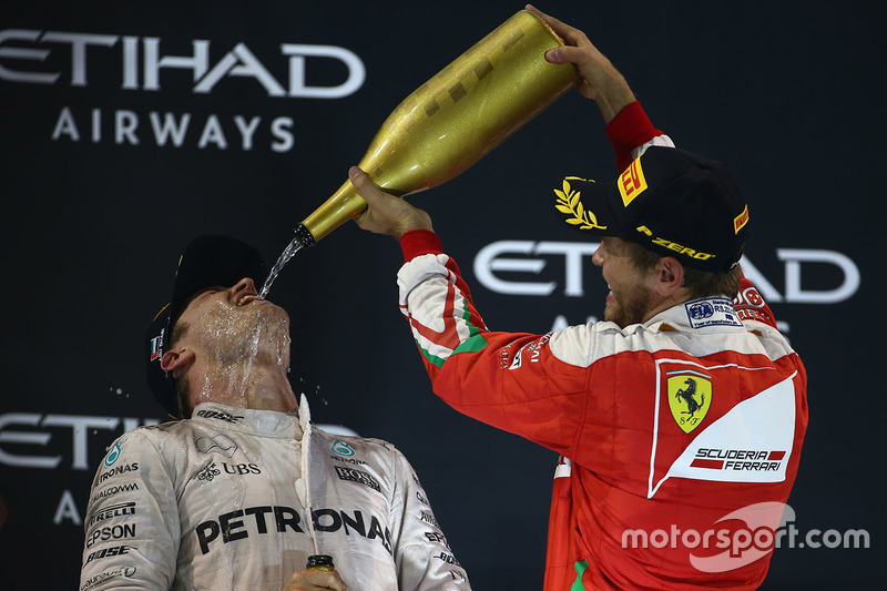 Podium: second place Nico Rosberg, Mercedes AMG F1, third place Sebastian Vettel, Ferrari