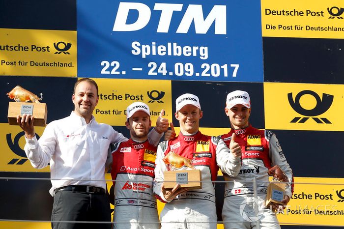 Podio: Ganador de la carrera Mattias Ekström, Audi Sport Team Abt Sportsline, Audi A5 DTM, segundo lugar Jamie Green, Audi Sport Team Rosberg, Audi RS 5 DTM, tercer lgar Nico Müller, Audi Sport Team Abt Sportsline, Audi RS 5 DTM, Thomas Biermaier, Team Abt