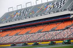 Track workers attempt to dry the track