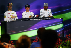 The post race FIA Press Conference (L to R): Daniel Ricciardo, Red Bull Racing, second; Nico Rosberg, Mercedes AMG F1, race winner; Lewis Hamilton, Mercedes AMG F1, third