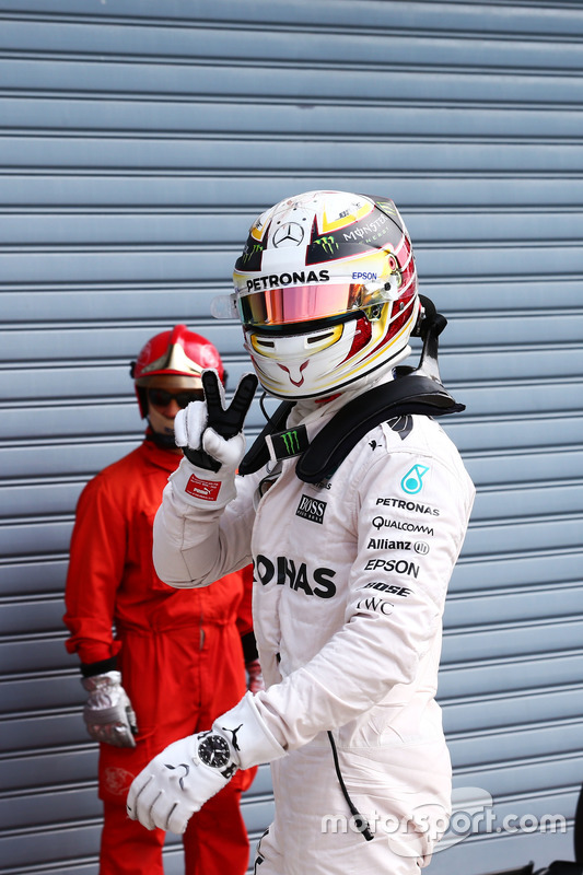 Lewis Hamilton, Mercedes AMG F1 celebrates his pole position in parc ferme