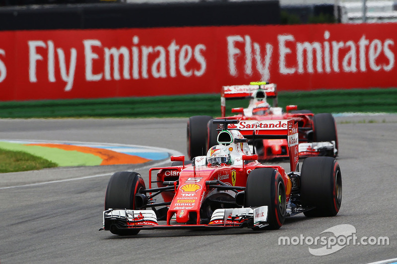 Sebastian Vettel, Ferrari SF16-H leads team mate Kimi Raikkonen, Ferrari SF16-H