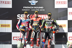 Podium: Sieger Chaz Davies, Ducati Team; 2. Michael van der Mark, Honda World Superbike Team; 3. Tom