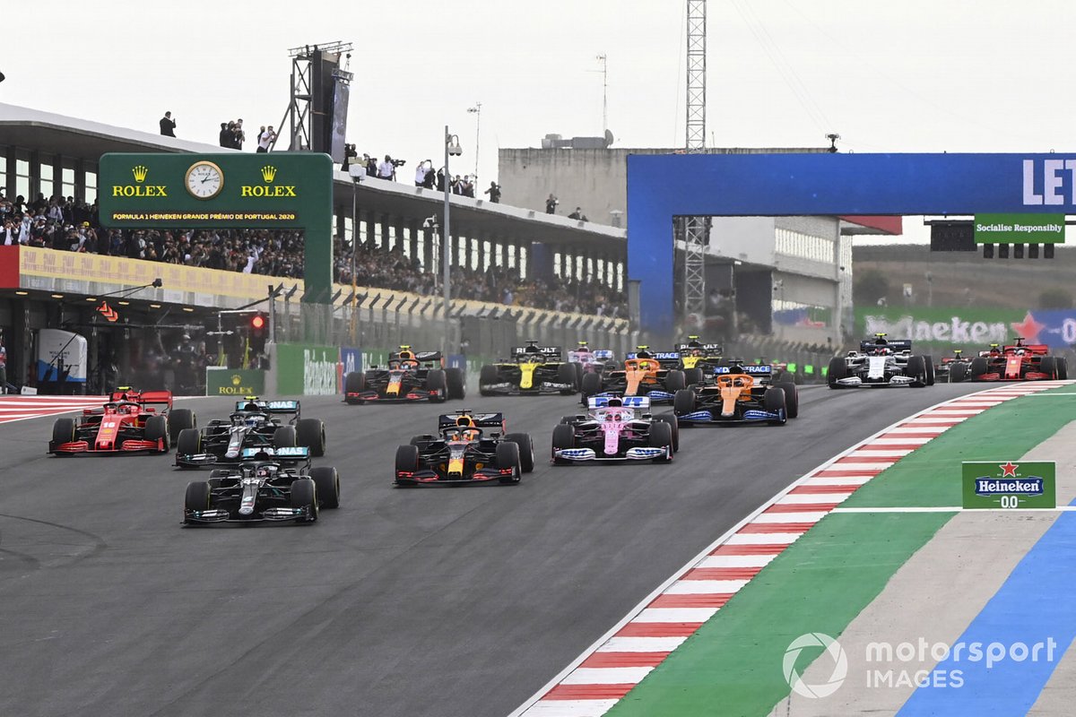 Lewis Hamilton, Mercedes F1 W11, Max Verstappen, Red Bull Racing RB16, Valtteri Bottas, Mercedes F1 W11, Charles Leclerc, Ferrari SF1000, Sergio Pérez, Racing Point RP20