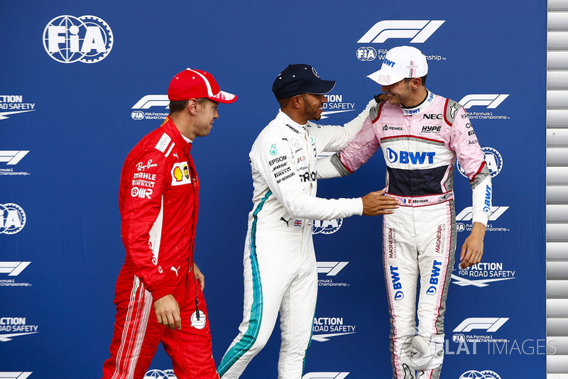 Sebastian Vettel, Ferrari, Esteban Ocon, Racing Point Force India VJM1, Lewis Hamilton, Mercedes AMG F1
