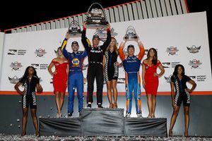 Alexander Rossi, Andretti Autosport Honda, Scott Dixon, Chip Ganassi Racing Honda, Will Power, Team Penske Chevrolet, podium