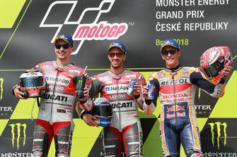 Podio: il vincitore della gara Andrea Dovizioso, Ducati Team, il secondo classificato Jorge Lorenzo, Ducati Team, il terzo classificato Marc Marquez, Repsol Honda Team