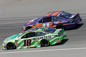 Kyle Busch, Joe Gibbs Racing, Toyota Camry Interstate Batteries Denny Hamlin, Joe Gibbs Racing, Toyota Camry FedEx Office