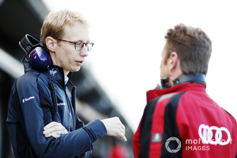 Sylvain Filippi, Managing Director & CTO, Virgin Racing, talks wit Allan McNish, Team Principal, Audi Sport Abt Schaeffler
