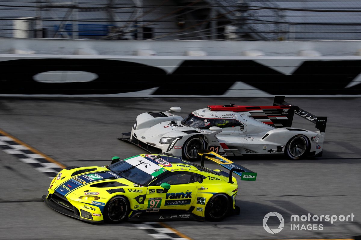 #97 TF Sport Aston Martin Vantage GT3, GTD: Maxwell Root, Charlie Eastwood, Ben Keating, Richard Westbrook, #01 Chip Ganassi Racing Cadillac DPi: Renger van der Zande, Scott Dixon, Marcus Ericsson, Kevin Magnussen