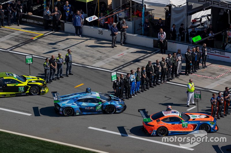 #14 AIM Vasser Sullivan Lexus RC F GT3: Jack Hawksworth, Parker Chase, Michael De Quesada, Kyle Busch, #44 GRT Magnus Racing Lamborghini Huracan GT3: John Potter, Andy Lally, Spencer Pumpelly, Marco Mapelli, #74 Riley Motorsports Mercedes-AMG GT3: Lawson Aschenbach, Ben Keating, Gar Robinson, Felipe Fraga