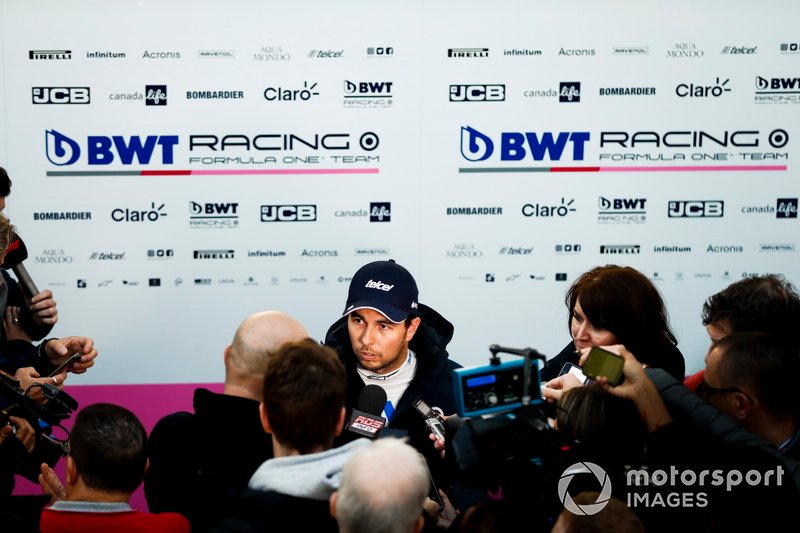 Sergio Perez, Racing Point speaks to the media