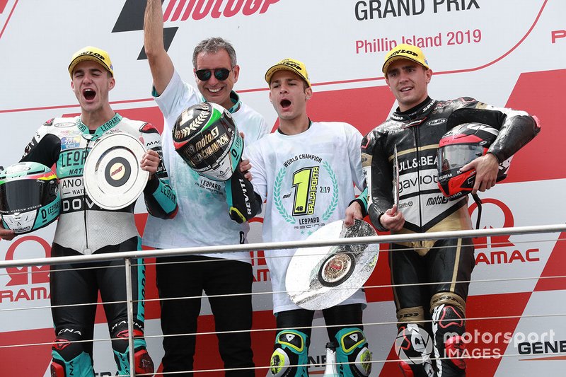 Podium: race winner Lorenzo Dalla Porta, Leopard Racing, second place Marcos Ramirez, Leopard Racing, third place Albert Arenas, Ángel Nieto Team