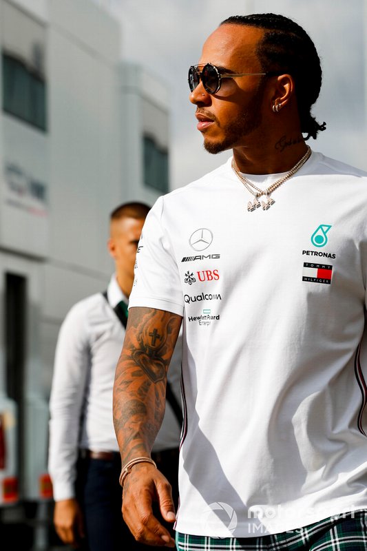Lewis Hamilton, Mercedes AMG F1 arrives in the paddock