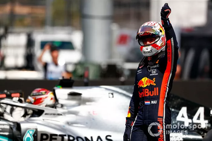 Max Verstappen, Red Bull Racing celebra en Parc Ferme 