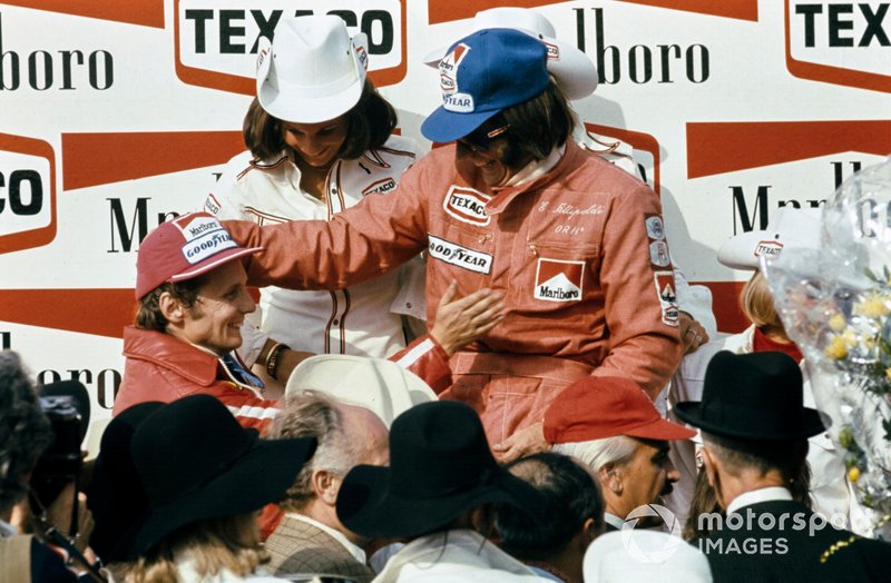 Emerson Fittipaldi, McLaren, Niki Lauda, Ferrari, al GP del Belgio del 1974