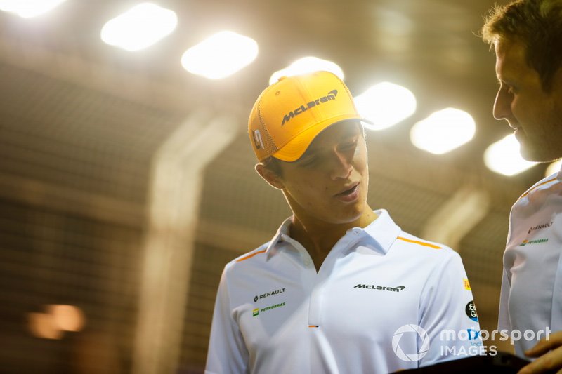 Lando Norris, McLaren walks the track