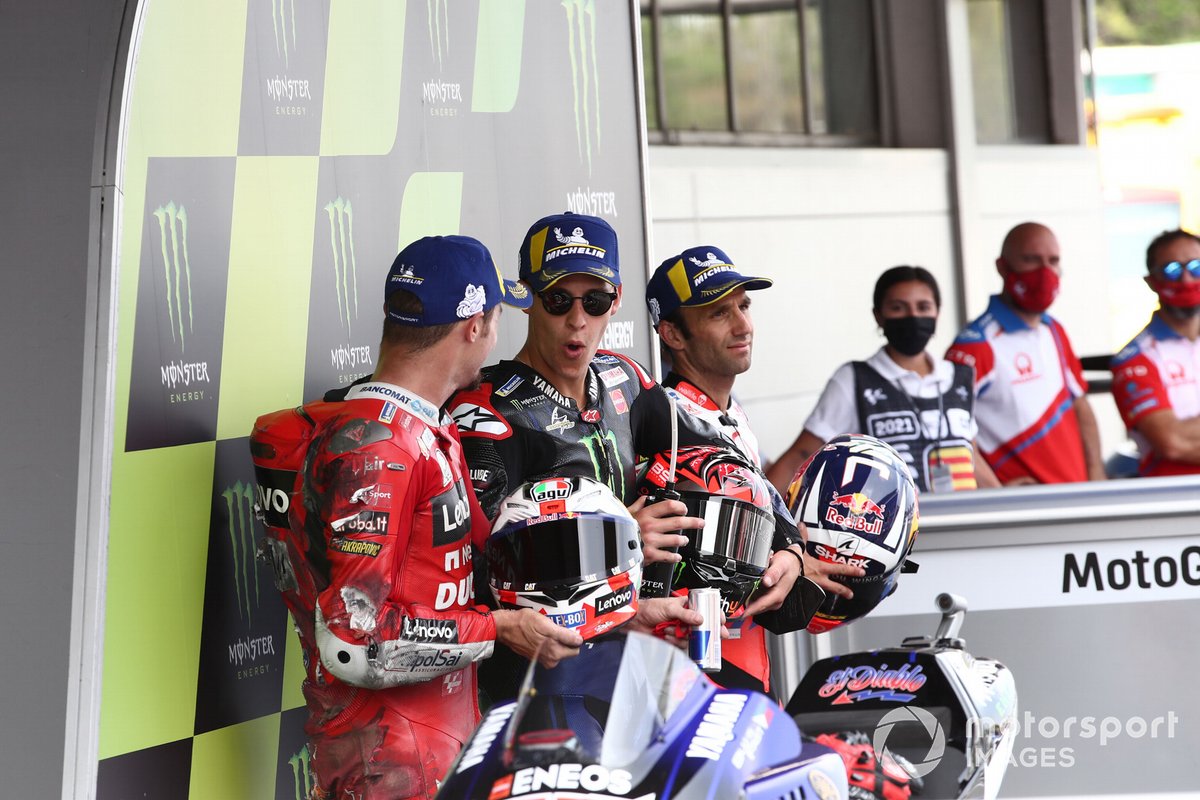 Pole winner Fabio Quartararo, Yamaha Factory Racing, second Jack Miller, Ducati Team, third Johann Zarco, Pramac Racing