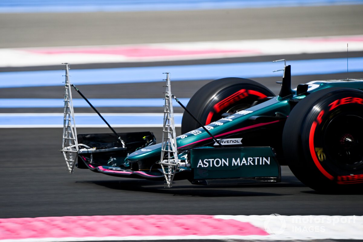 Artilugios aerodinámicos en el alerón delantero de Sebastian Vettel, Aston Martin AMR21